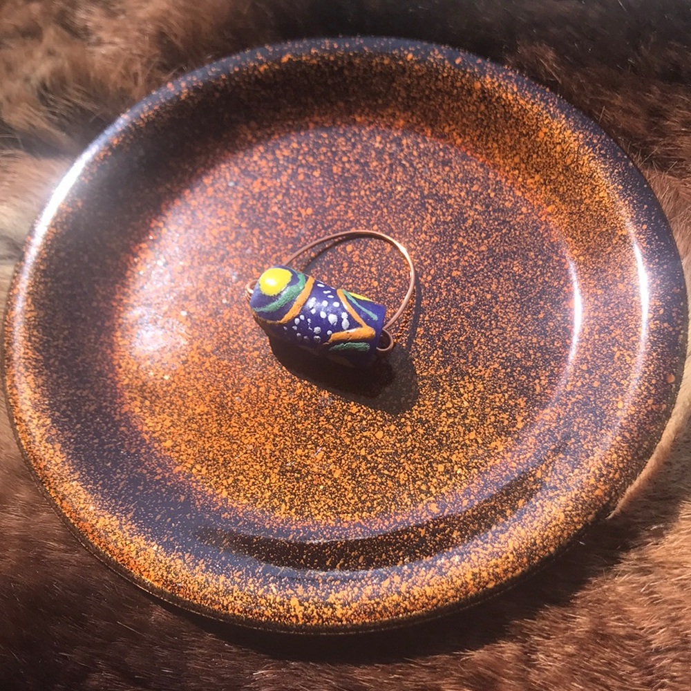 Handmade Blue and Yellow African Glass Bead Ring!